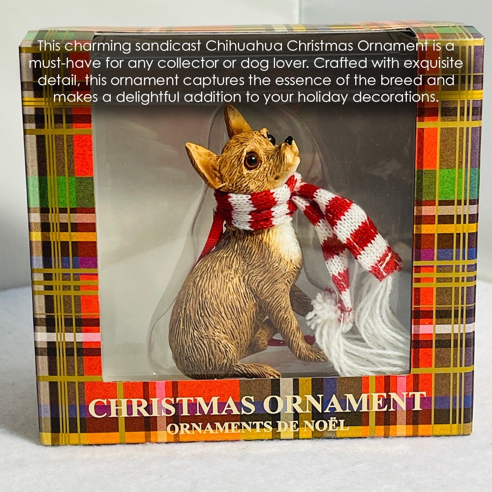 Sandicast Tan CHIHUAHUA with Red and White Christmas Scarf - Picture 3 of 13